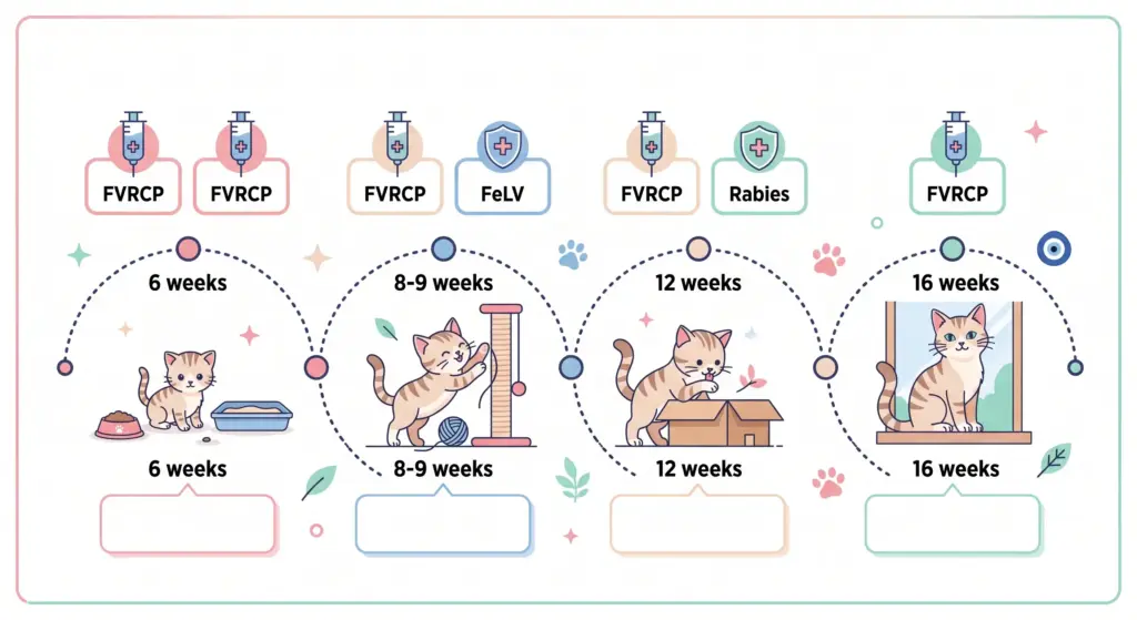 WSAVA 2024 yavru kedi aşı takvimi: 6-8 hafta FVRCP, 12-14 hafta kuduz, 14-16 hafta son doz